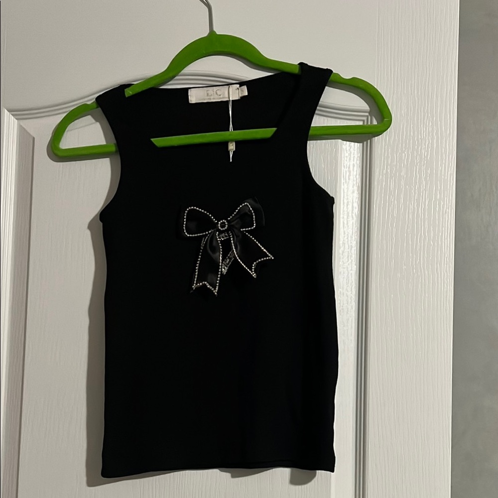 Black Sleeveless Top with Bow Detail